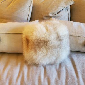 Vintage Genuine White Fox Fur Throw Pillow